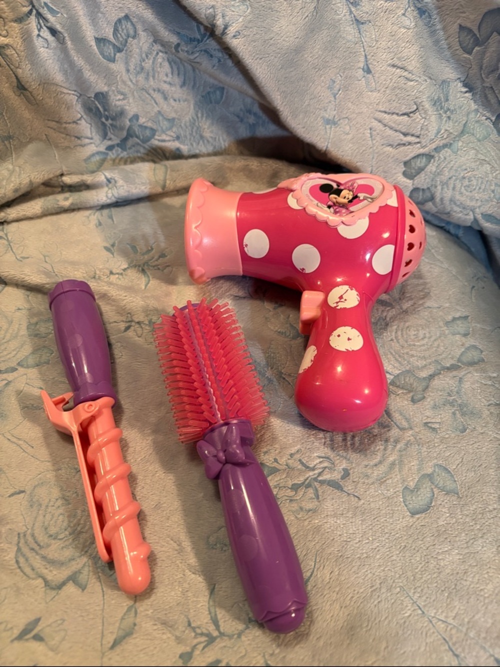 Minnie Mouse Pink Toy Hair Dryer with Brush & Curling Tool
